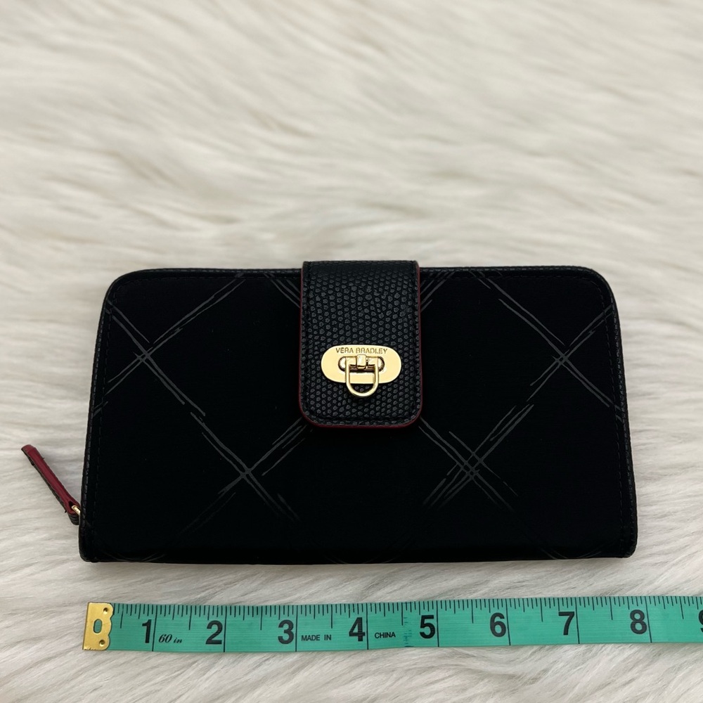 VERA BRADLEY - BLACK NYLON PREPPY POLLY LONG ZIP WALLET - Picture 9 of 10